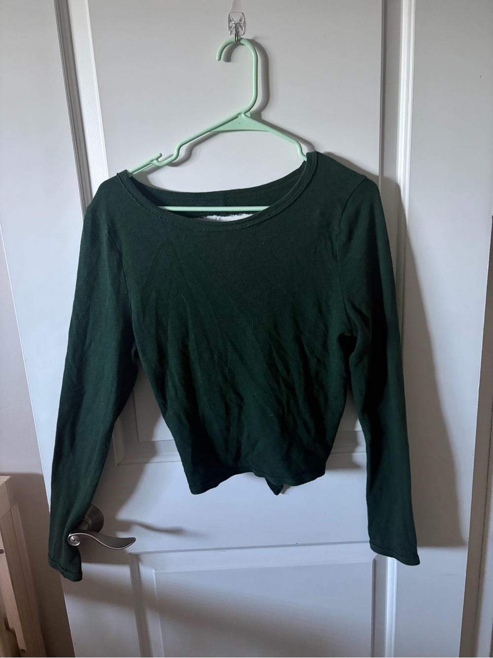 Dark Green Long Sleeve Open Back Top